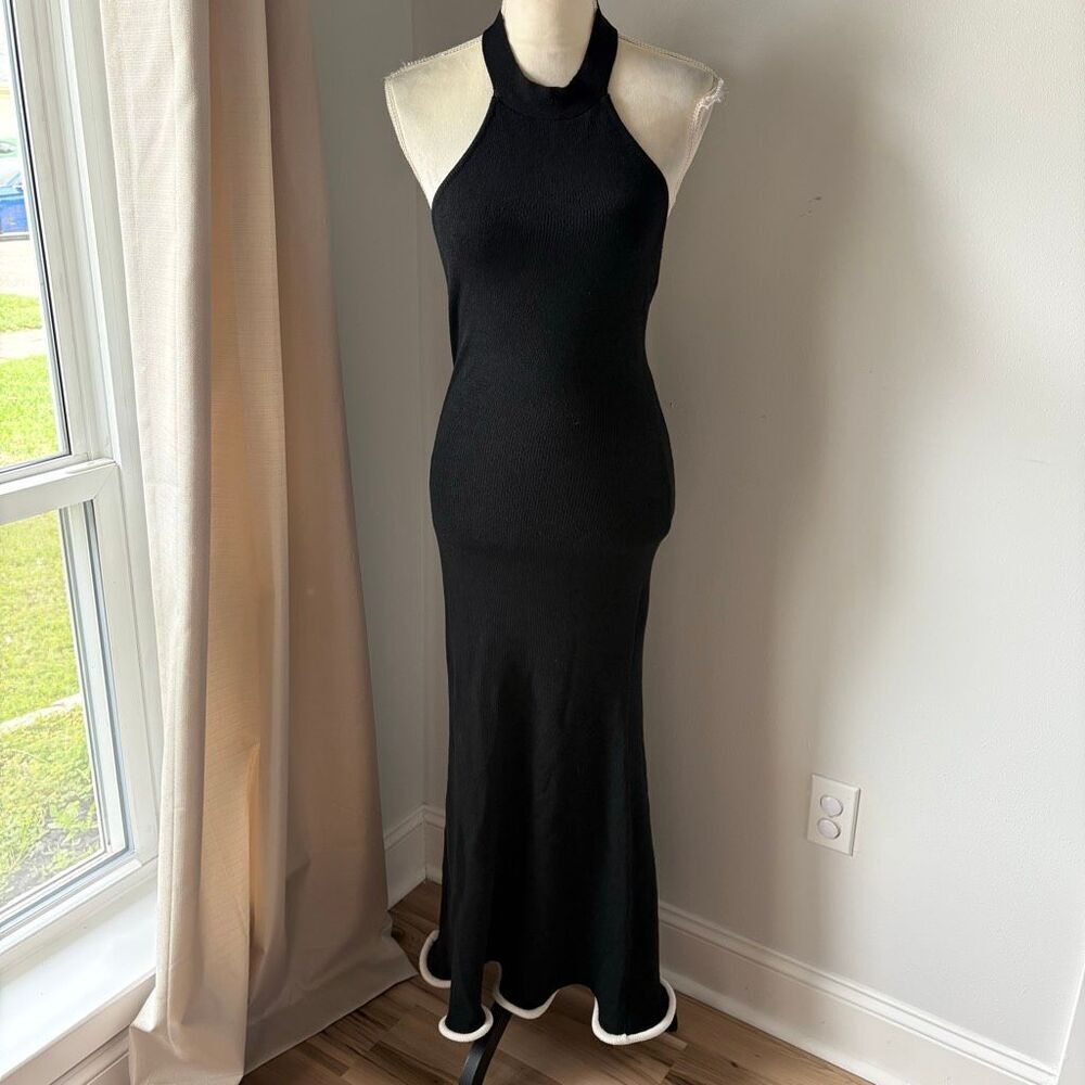 Evenuel Knit Halter Maxi Dress Gown size Large Stretch Evening